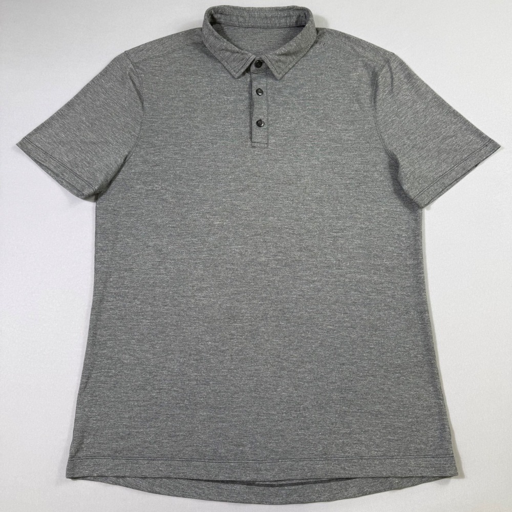 Lululemon Evolution Polo Shirt Mens L Gray Short Sleeve Breathable Stretch Golf